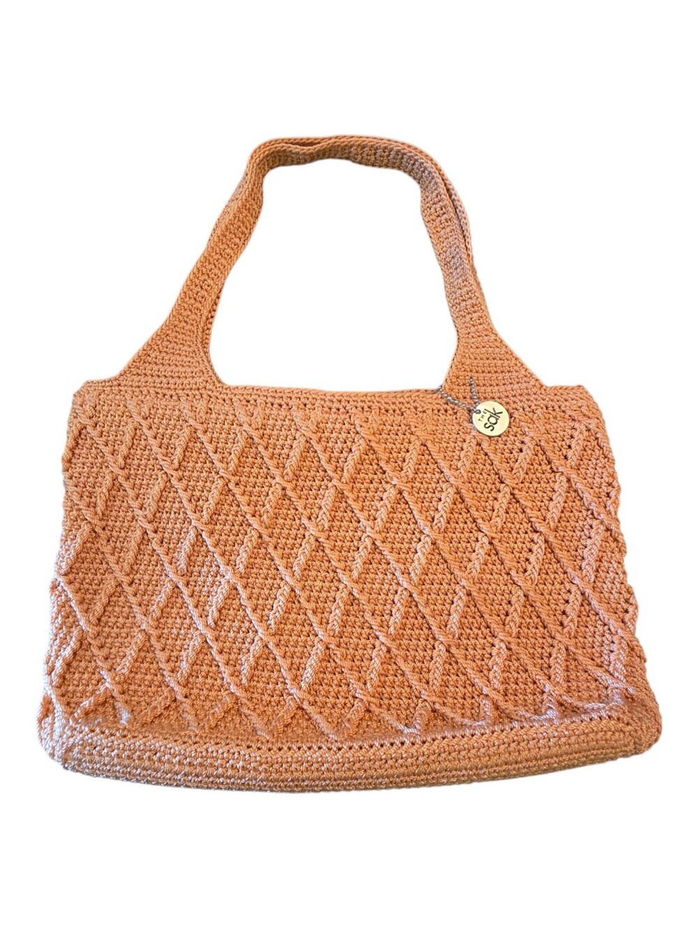 The Sak Shoulder Bag Coral Pink Diamond Crochet Knit Double Strap Boho